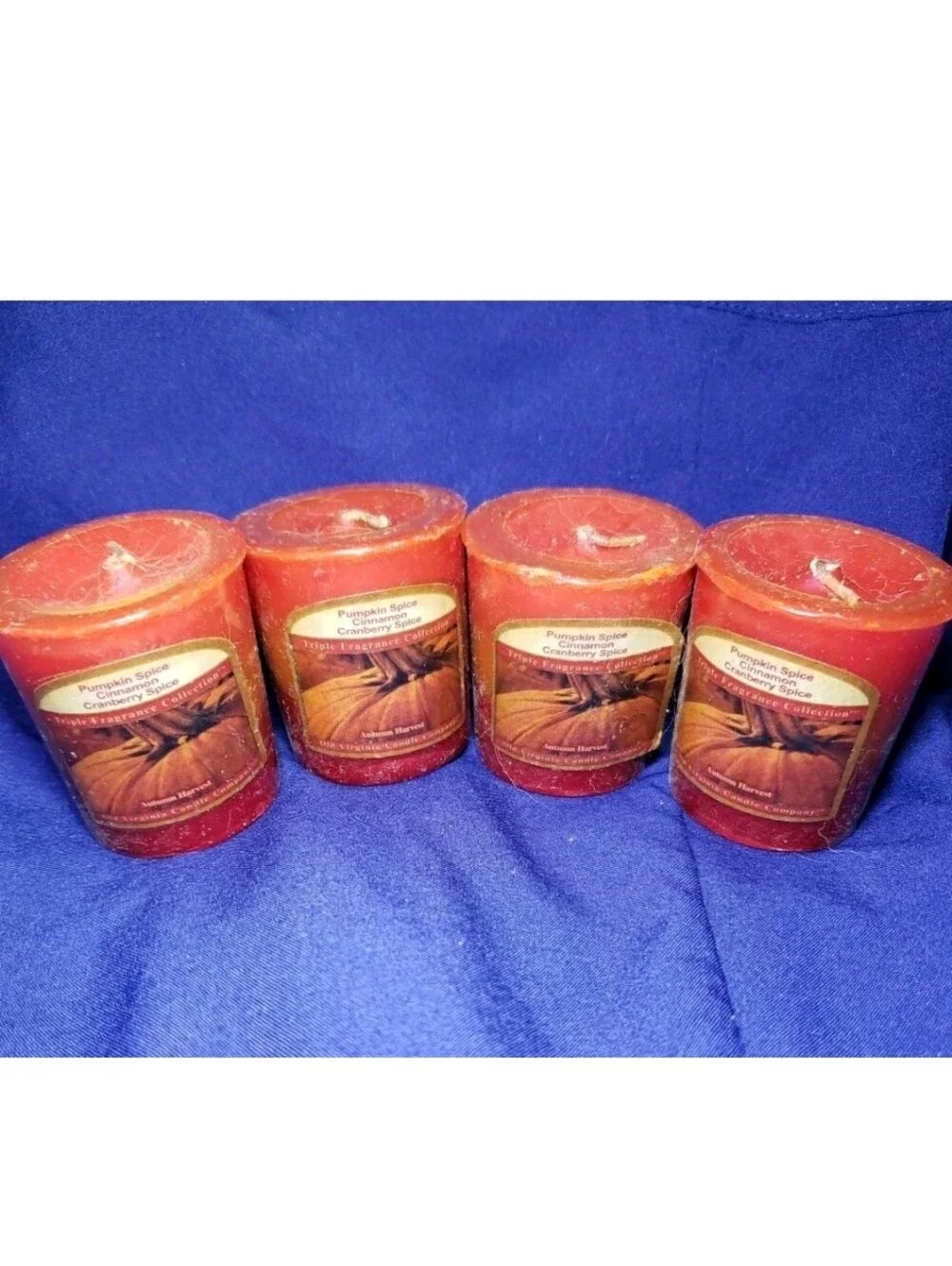Vtg Old Virginia Candle Company Autumn Harvest Triplet  Votive Set Of 4 NOS